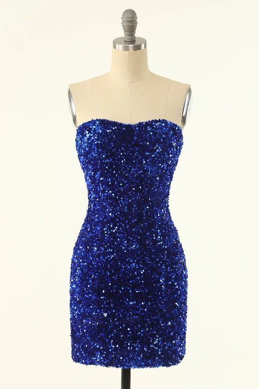 women's ethical fashion dressesStrapless Royal Blue Sequin Bodycon Mini Dress