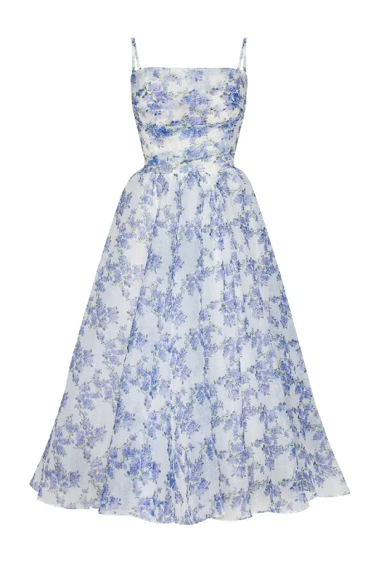 Tulle DressBlue Hydrangea spaghetti strap midi dress