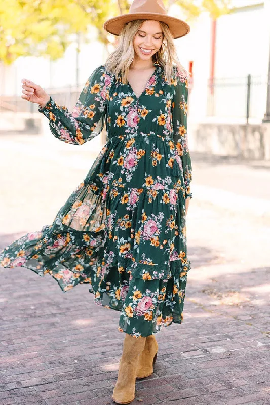 Long-Sleeve DressWhere You Belong Green Floral Maxi Dress