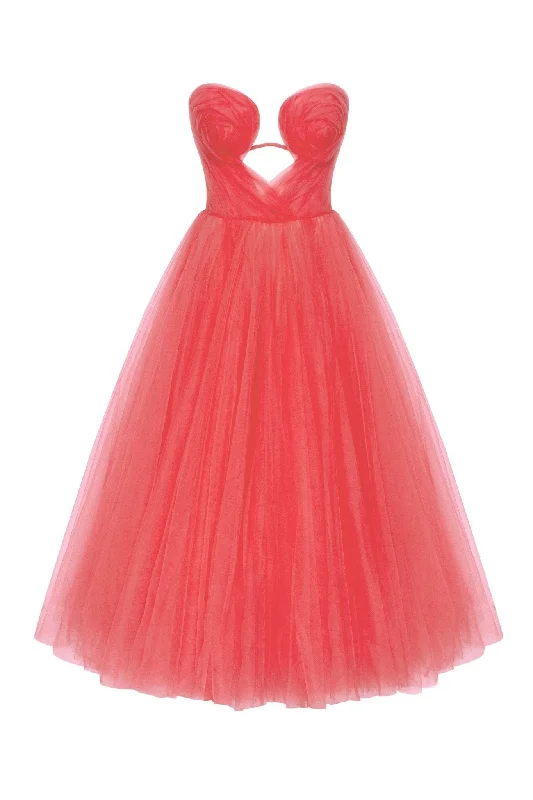 women's satin dressesCoral tender midi tulle dress