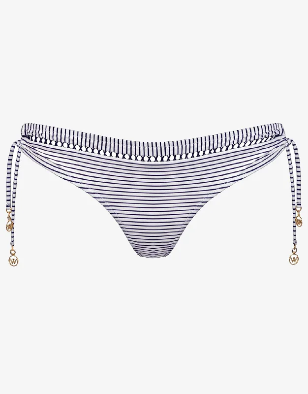 Ruffled Female SwimwearStrawberry Kiss Tie Side Bikini Pant -  White Night Blue