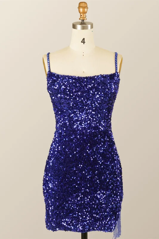 women's affordable dressesRoyal Blue Sequin Tassels Bodycon Mini Dress