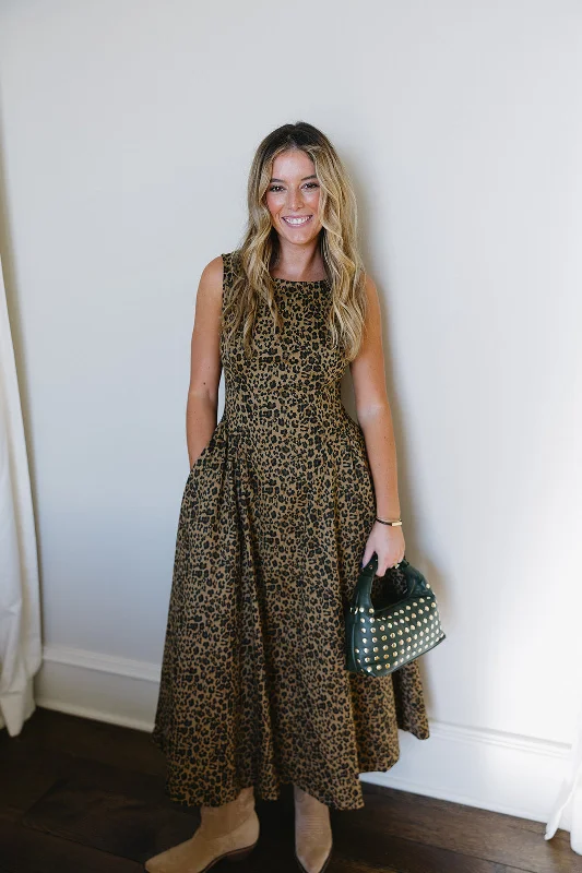 High-Neck DressBrett Midi Dress - Leopard