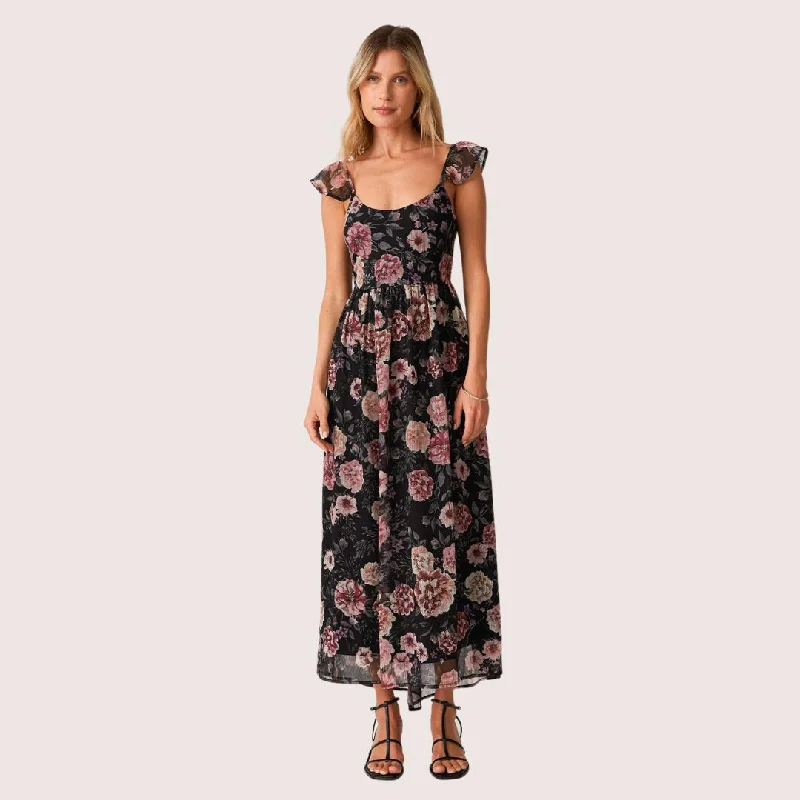 women's bow dressesElara Maxi Dress (Black + Rose)