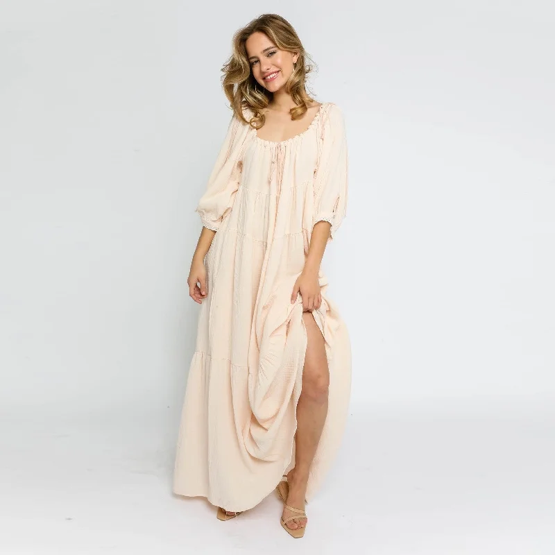 Laced DressGoddess Babydoll Maxi Dress (Blush)