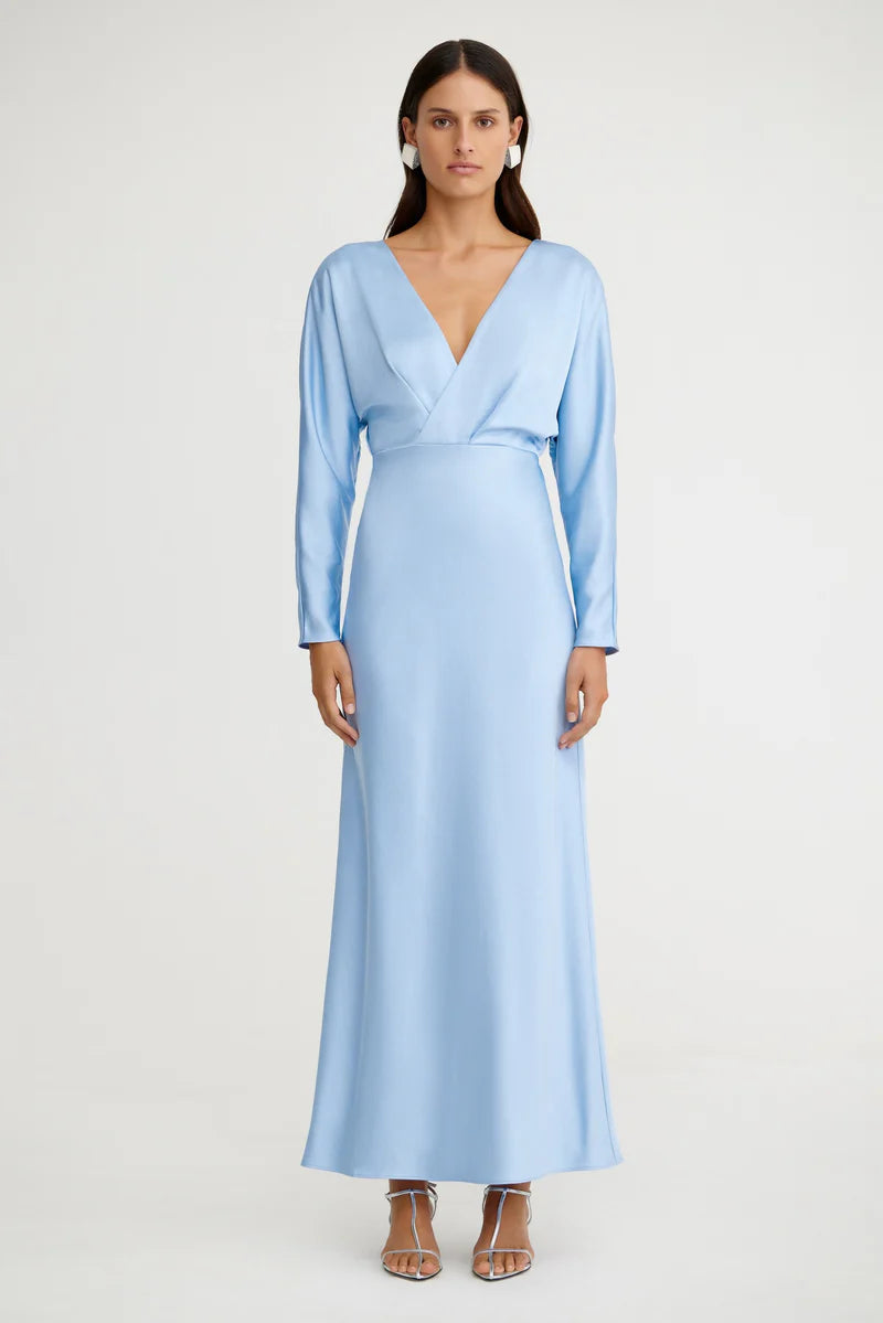 women's pear-shaped body dressesSignificant Other Lucile Long Sleeve Maxi Dress - Ice Blue