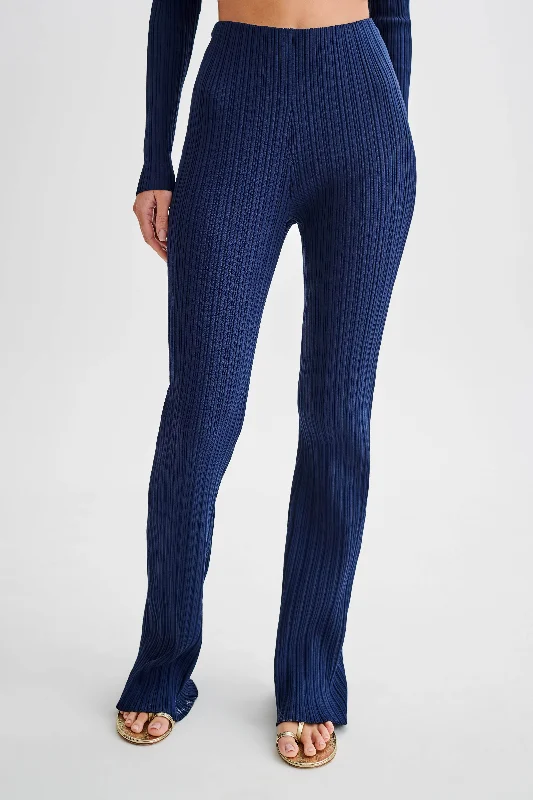 Chiara Straight Leg Rib Knit Pant - Navy