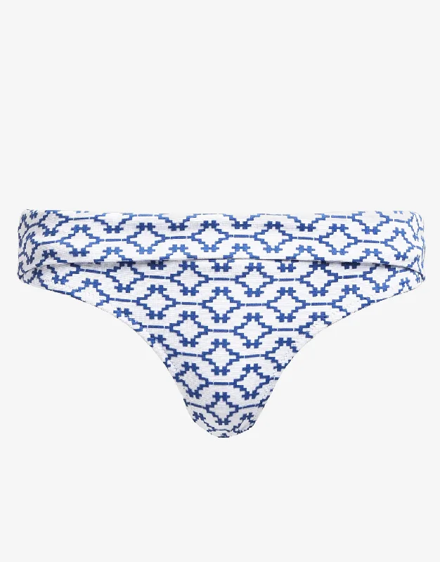 Supportive Bikini Bottoms FemaleMykonos Fold Over Bikini Pant - Blue and White