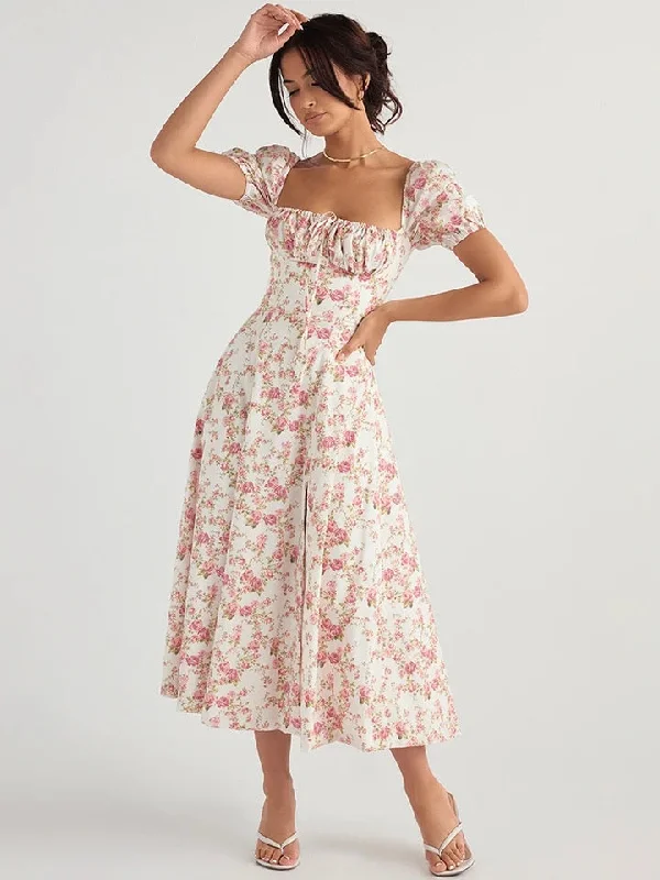 Off-The-Shoulder DressHot Milkmaid Floral Split Midi Dress