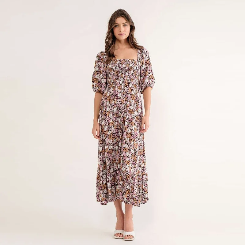 Velvet DressFloral Maxi Dress (Pink)