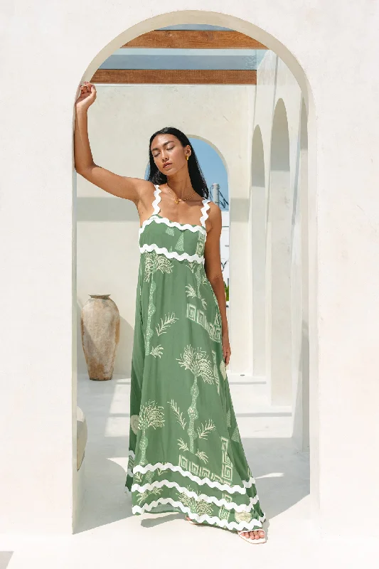 women's custom dressesVerda Green Tropical Ric Rac Maxi Dress