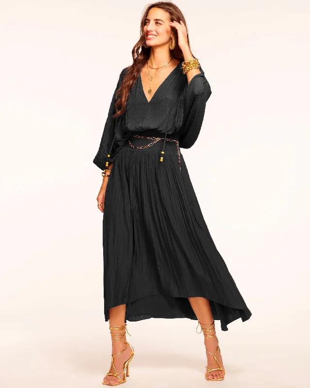 women's shift dressesHarmonie V-Neck Midi Dress - Black