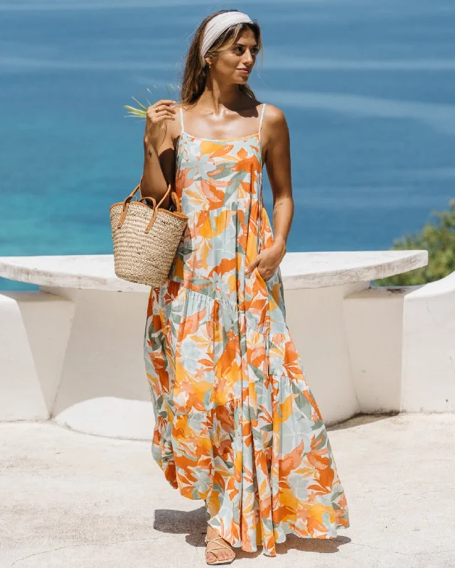 Jersey DressNoemi Orange Floral Maxi Dress