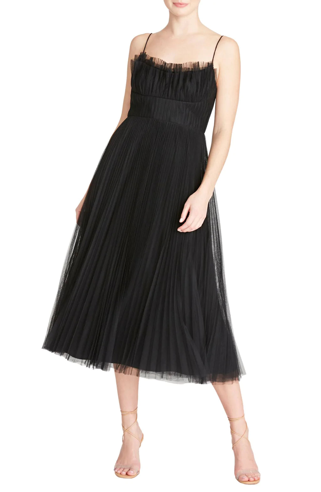 women's apple-shaped body dressesSleeveless Tulle Midi Dress - Black