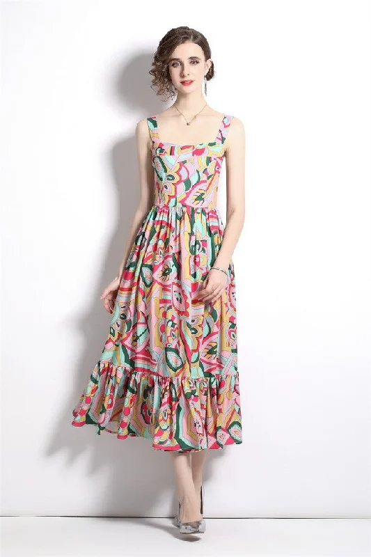 Neon DressMulticolor Day A-line Strap Printed Maxi Dress