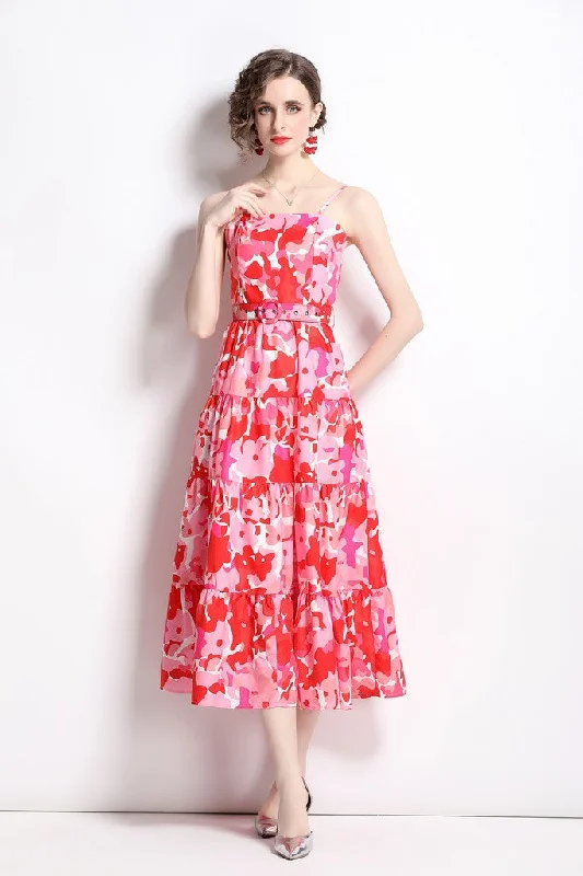 Embellished DressRed & Pink Day A-line Maxi Strap Printed Dress