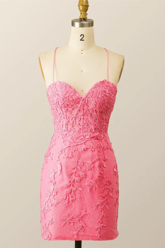 women's handmade dressesHot Pink Lace Bodycon Mini Dress