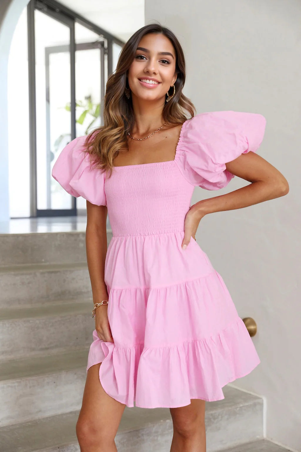 Peplum Hem DressSalty Air Mini Dress Pink