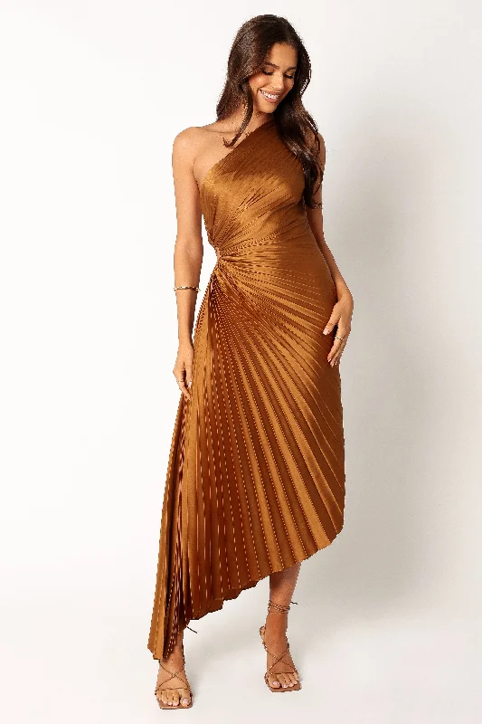 women's stylish dressesKleo One Shoulder Maxi Dress - Golden Ochre