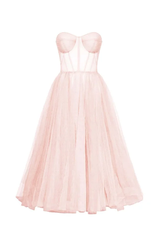 Bow-Tie DressMisty Rose Strapless Puffy Midi Tulle Dress