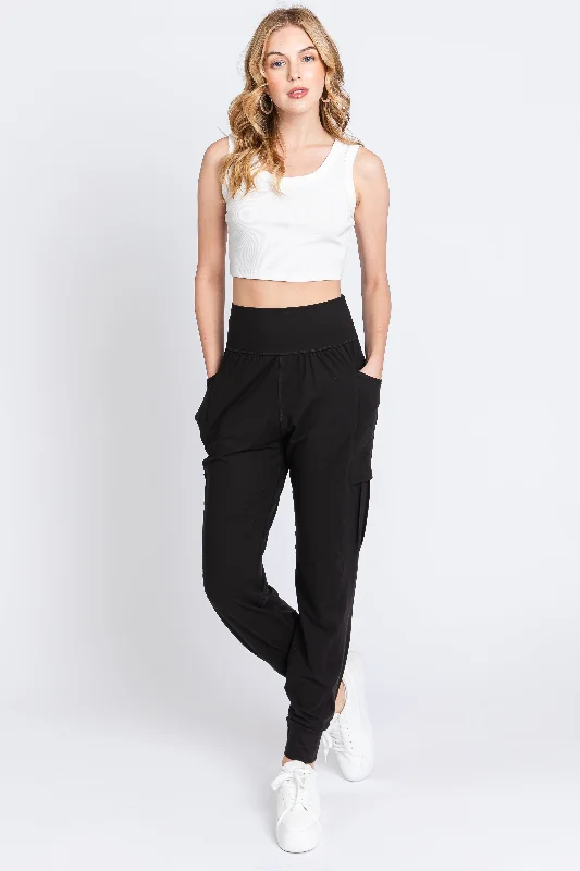 women's lace-up pantsBlack Cargo Pocket Jogger Pants