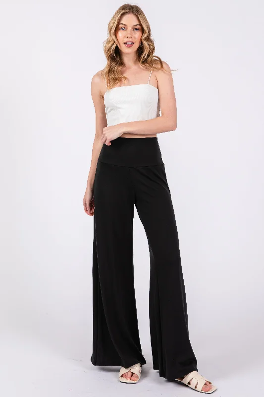 women's classic pantsaBlack French Terry Wide Leg Lounge Pants