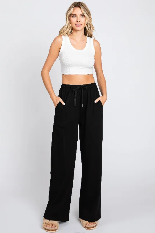 women's chic pantsBlack Wide Leg Joggers