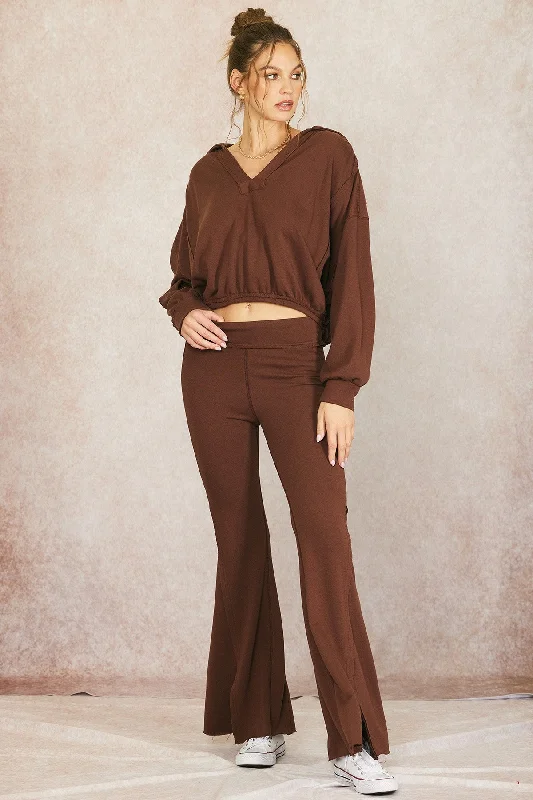 women's polyester pantsBrown Terry Flare Lounge Pants