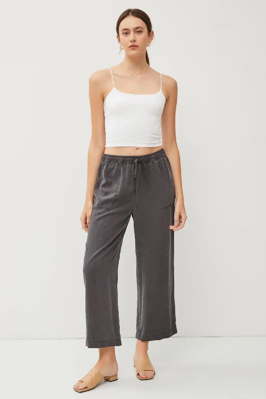 women's relaxed-fit pantsCharcoal Front Tie Cropped Pants