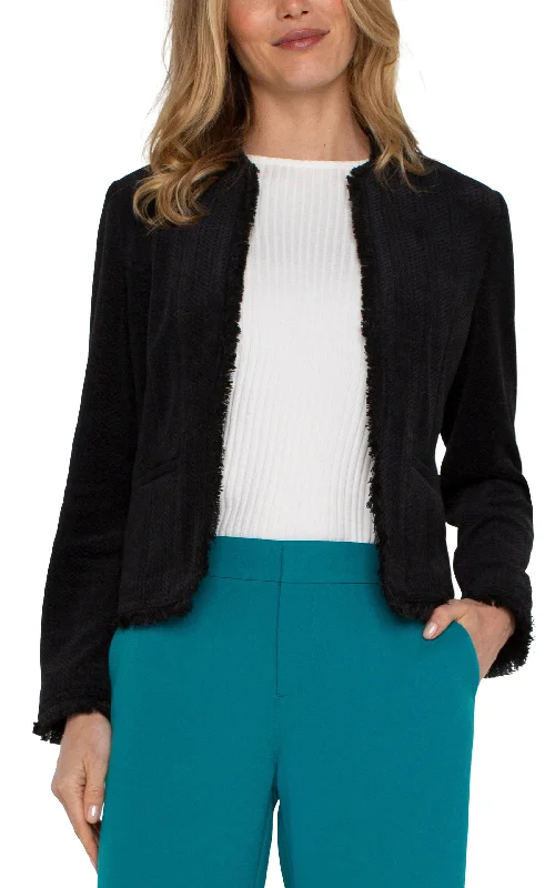 women's mini pantsCOLLARLESS JACKET WITH FRAYED EDGES