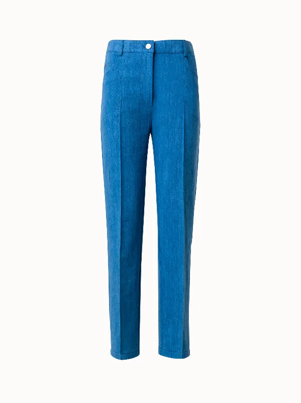 women's floral pantsCotton-Denim-Stretch-Pants with Straight Cropped Leg