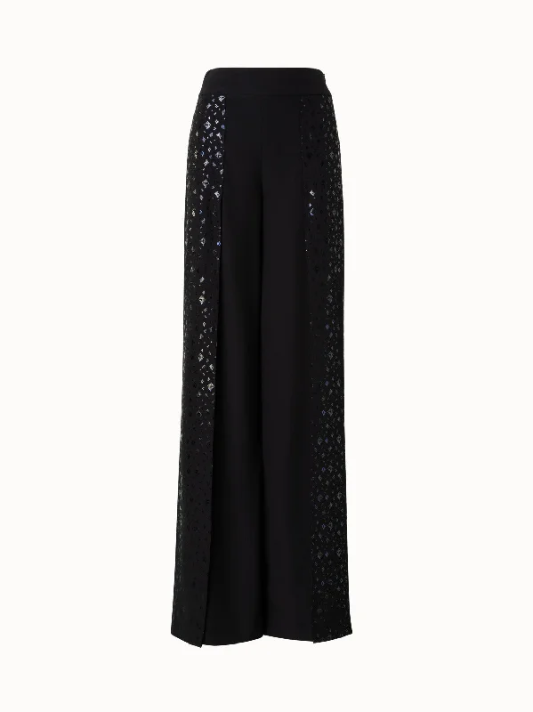 women's reversible pantsDouble-Layer Silk Crêpe Wide Leg Pants with Pixel Foil Embellishment