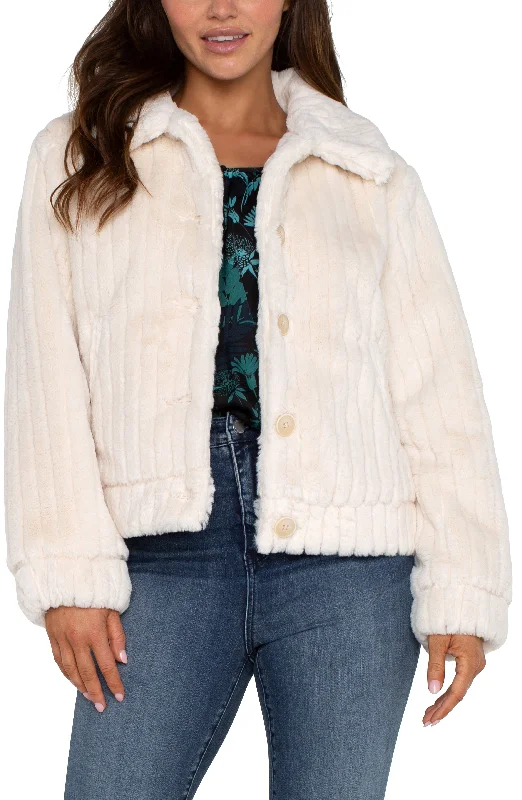 women's chic pantsFAUX FUR TRUCKER JACKET