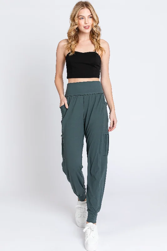 women's active pantsForest Green Cargo Pocket Jogger Pants