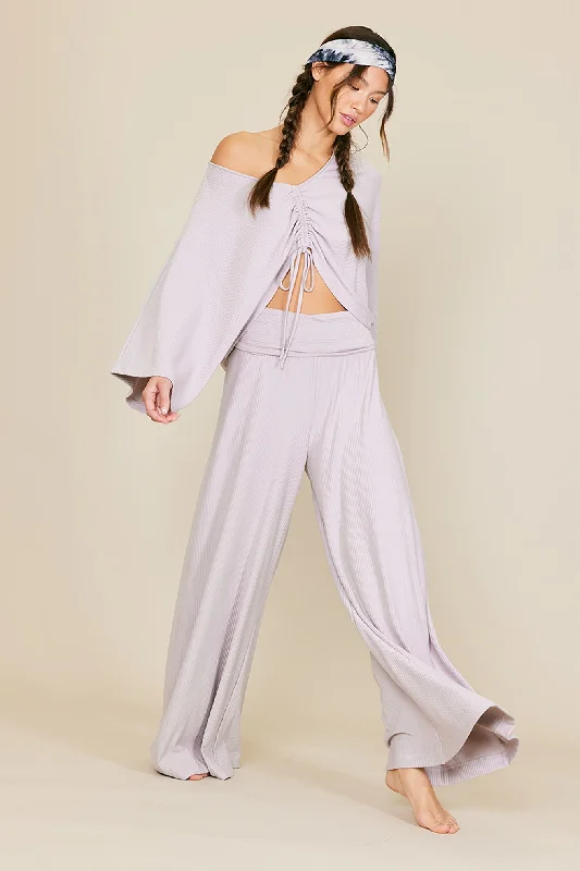 women's flare pantsGrey Ribbed Foldover Waist Wide Leg Pants