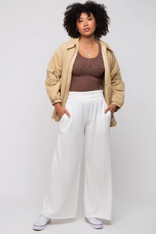 women's satin pantsIvory Soft Fleece Wide Leg Lounge Pants