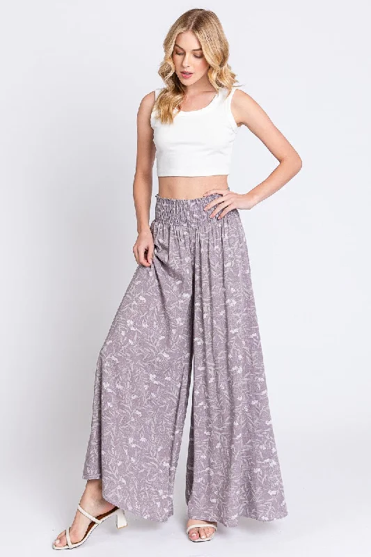 women's yoga pantsLavender Floral Smocked Wide Leg Pants