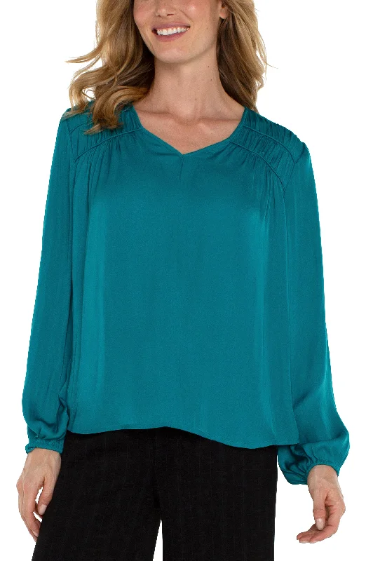 women's warm pantsLONG SLEEVE V-NECK WOVEN BLOUSE