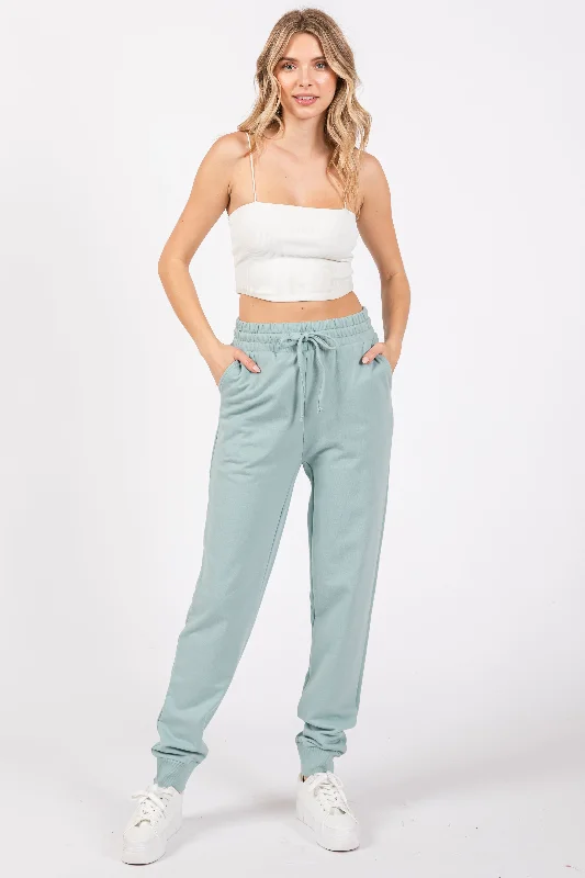 women's checkered pantsMint Green Basic Drawstring Sweatpants