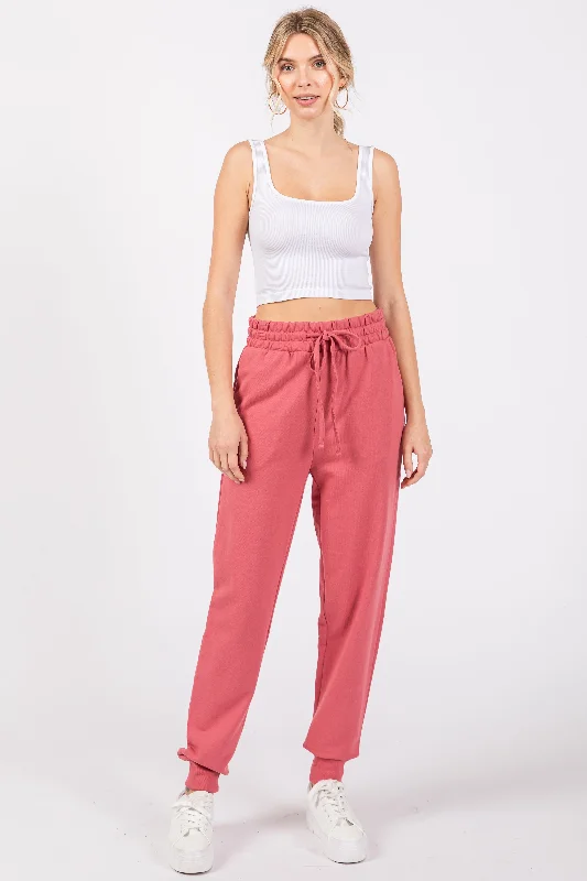 women's warm pantsPink Basic Drawstring Sweatpants