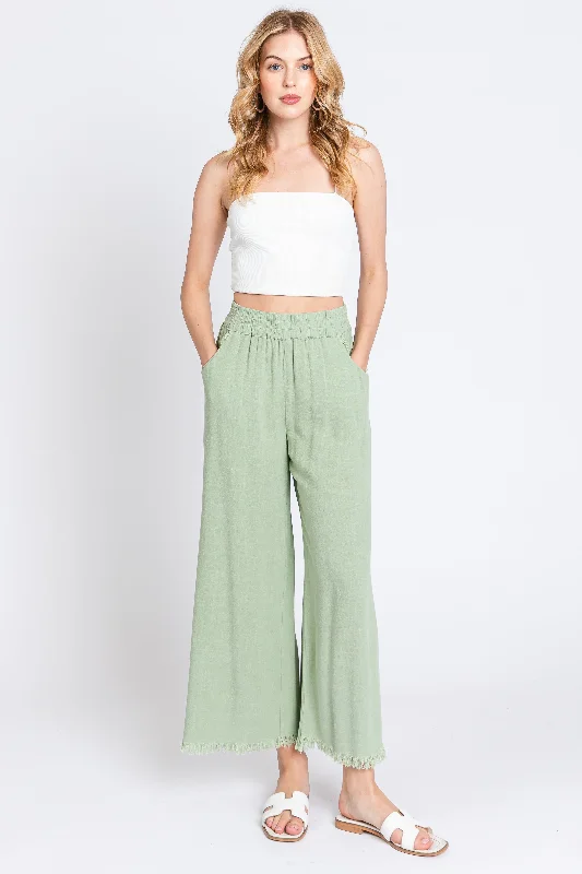 women's short pantsSage Linen Frayed Hem Crop Pants