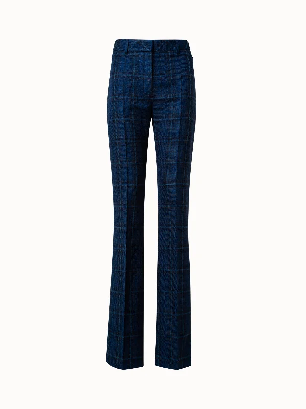 women's wide-leg pantsSilk Cotton Check Pants with Slight Bootcut