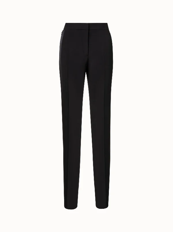 women's patched pantsSilk Crêpe Straight Leg Pants with Satin Side Trim