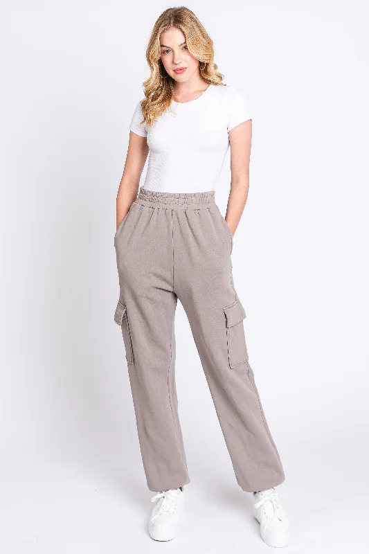 women's warm pantsTaupe Fleece Cargo Sweatpants