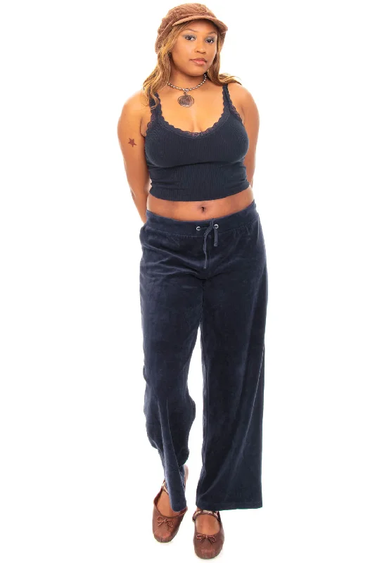 women's nursing pantsVintage Y2K Navy Blue Velour Track Pants - L/XL