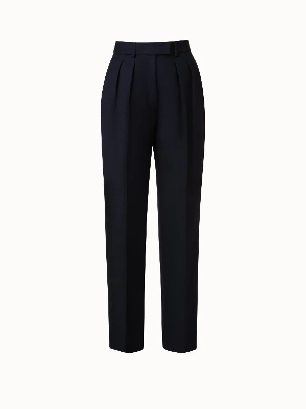 women's cropped pantsWool Double-Face Pleated Tapered Pants