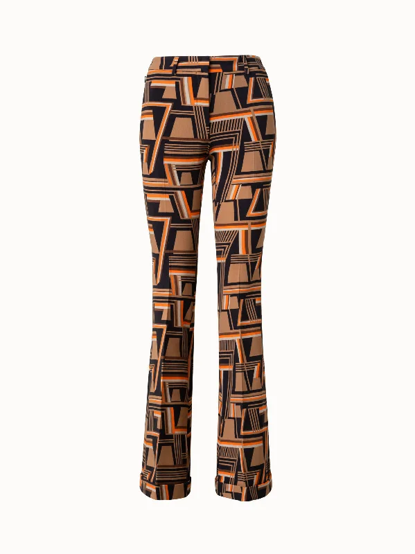 women's button-fly pantsWool Stretch Crêpe Bootcut Pants with Zig Zag Trapezoid Print