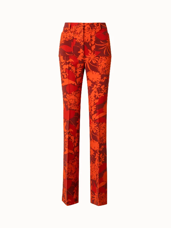 women's embroidered pantsWool Stretch Double-Face Bootcut Pants with Abraham Flower Print