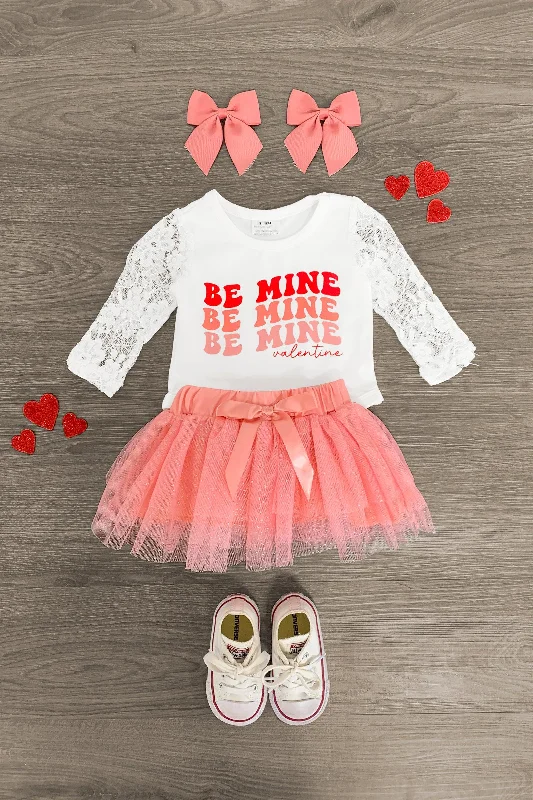 women's trendy dresses"Be Mine Valentine" Tutu Onesie Set