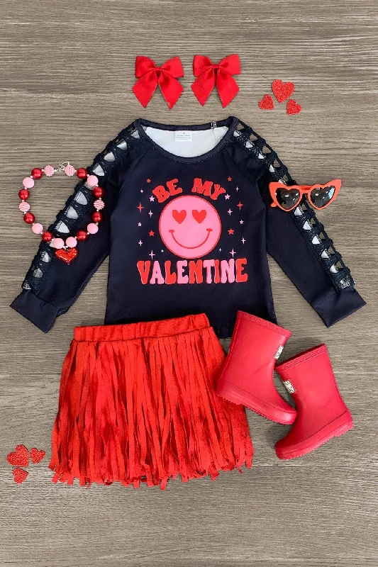 women's spaghetti strap dresses"Be My Valentine" Red Fringe Skirt Set